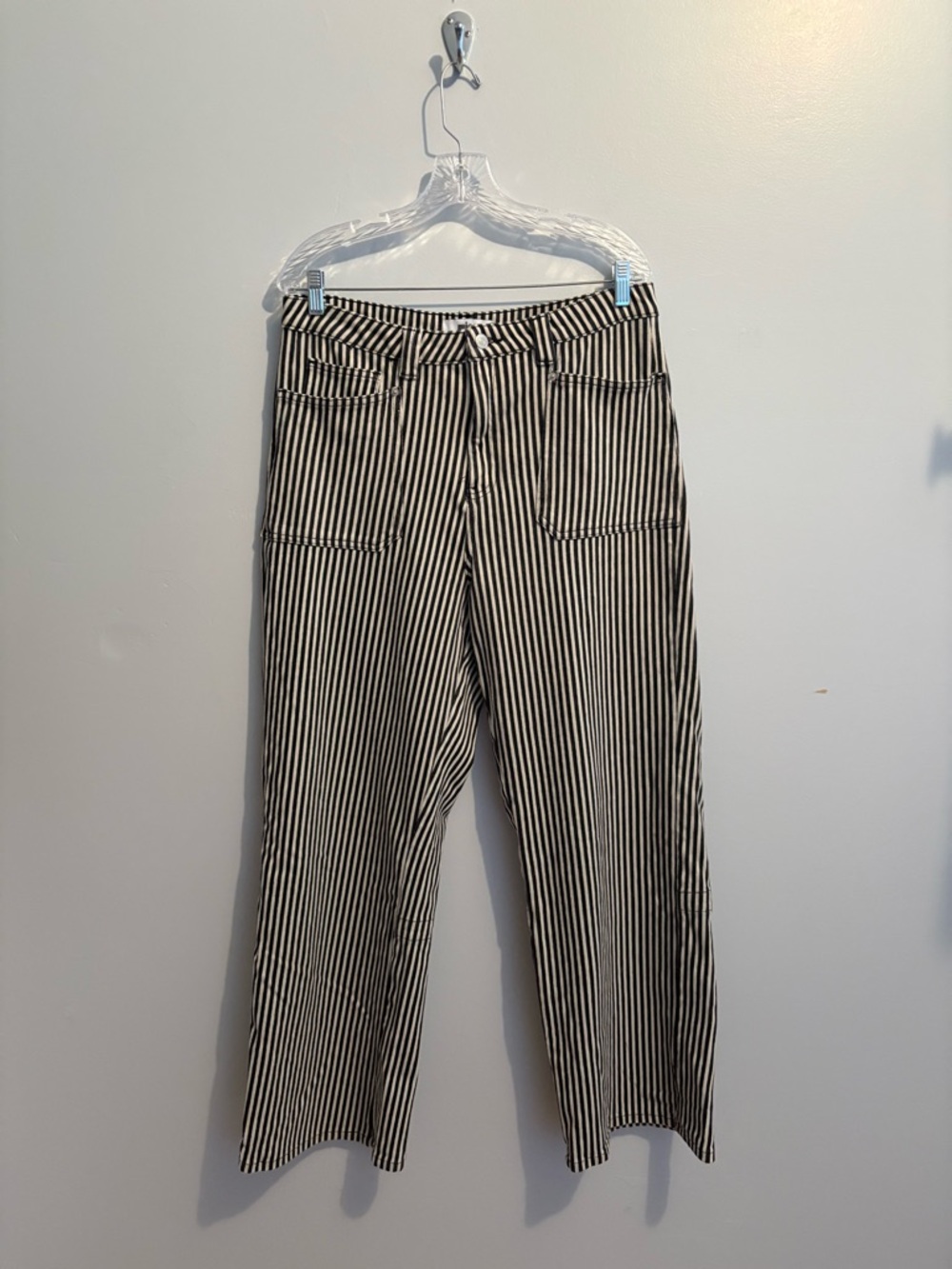 Mica Denim Size 31 Straight Leg Striped Breck Black Gray Jeans Super High Rise - Picture 3 of 16